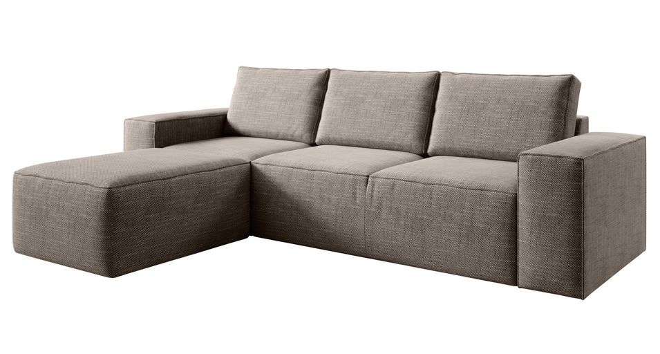 Canapé d'angle gauche convertible moderne tissu beige chiné Willace 302 cm - Photo n°1