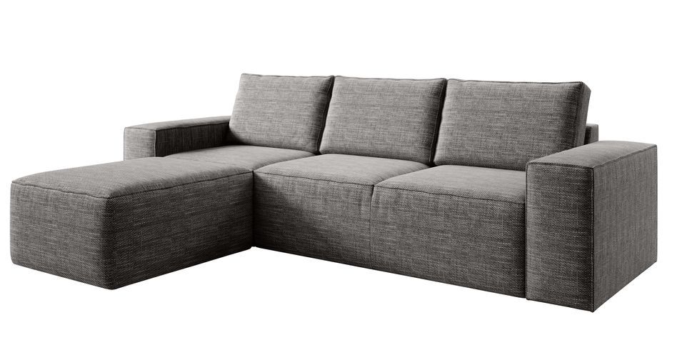 Canapé d'angle gauche convertible moderne tissu beige foncé chiné Willace 302 cm - Photo n°1