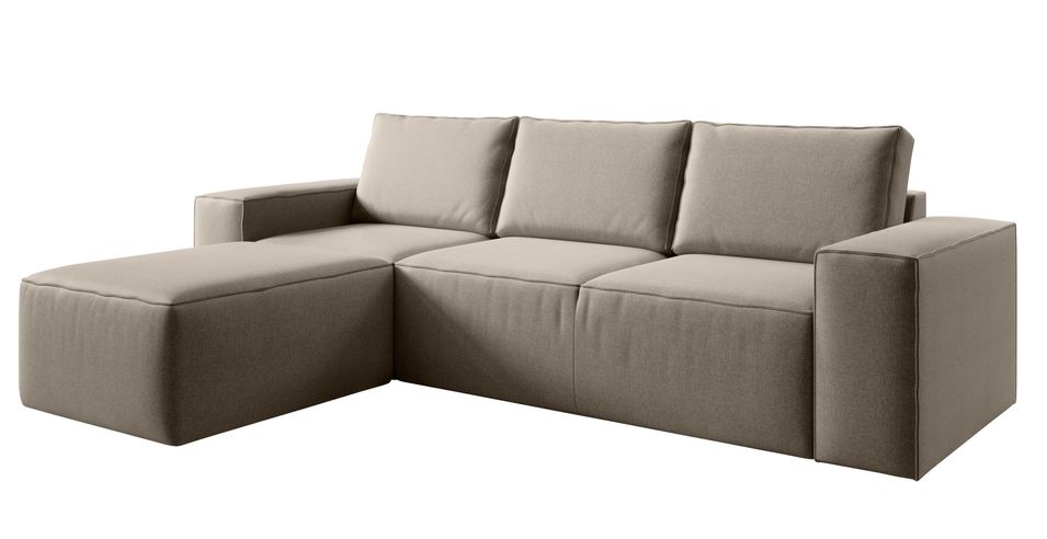 Canapé d'angle gauche convertible moderne tissu beige foncé Willace 302 cm - Photo n°1