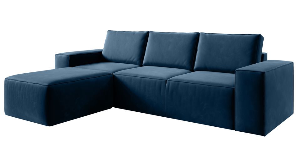 Canapé d'angle gauche convertible moderne tissu bleu foncé Willace 302 cm - Photo n°1
