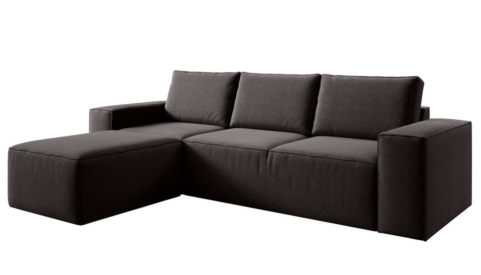 Canapé d'angle gauche convertible moderne tissu marron foncé Willace 302 cm - Photo n°1