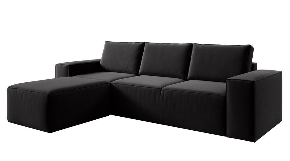 Canapé d'angle gauche convertible moderne velours noir Willace 302 cm - Photo n°1