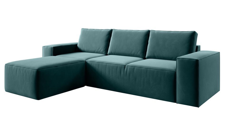 Canapé d'angle gauche convertible moderne velours vert Willace 302 cm 2 - Photo n°1