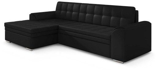 Canapé d'angle gauche convertible simili noir Cracky - Photo n°1