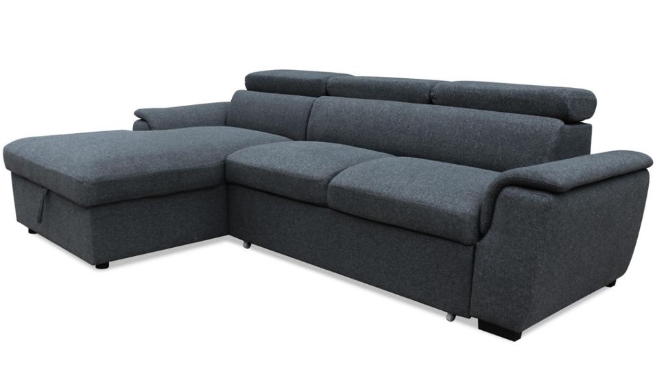 Canapé d'angle gauche convertible tissu gris Linda 2 - Photo n°1