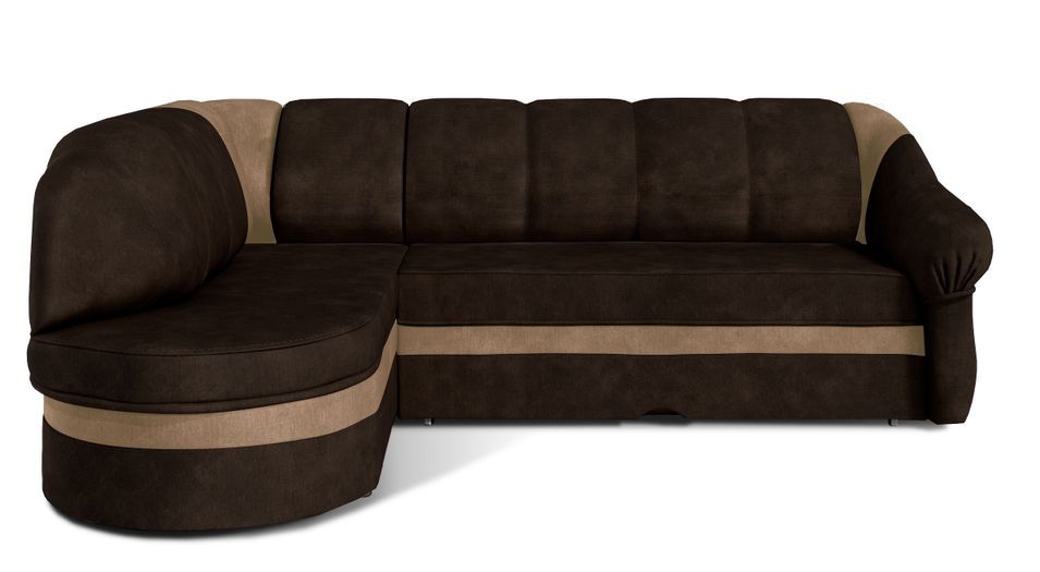 Canapé d'angle gauche convertible velours marron foncé et marron clair Sundy 250 cm - Photo n°1