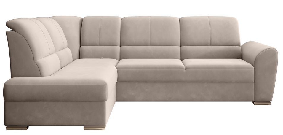 Canapé d’angle gauche convertible ZABOR en velours beige avec pieds en acier chromé – 270 cm - Photo n°1