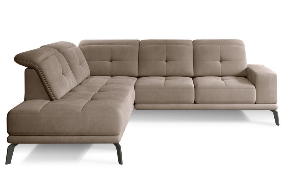 Canapé d'angle gauche design matelassé tissu doux beige et pied noir Kazane 275 cm - Photo n°1