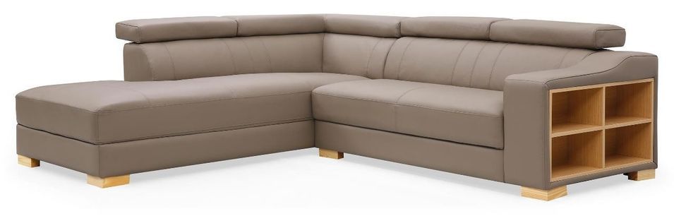 Canapé d'angle gauche en cuir taupe Callyh - Photo n°1