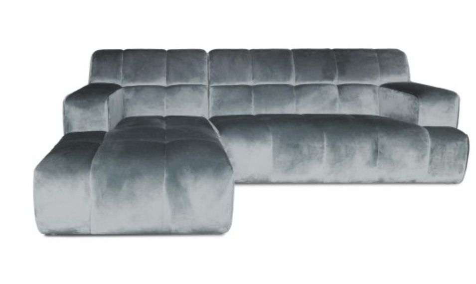 Canapé d'angle gauche matelassé velours gris Kozie - Photo n°1