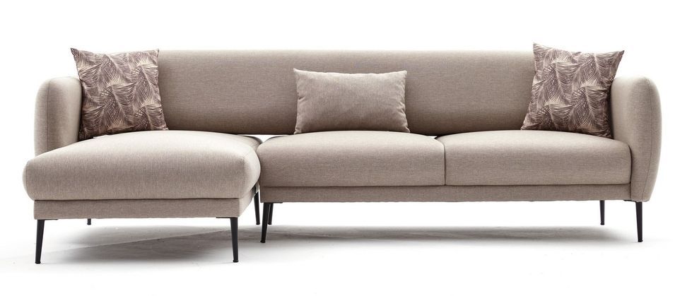 Canapé d'angle gauche moderne tissu beige clair VALIKO 265 cm - Photo n°1