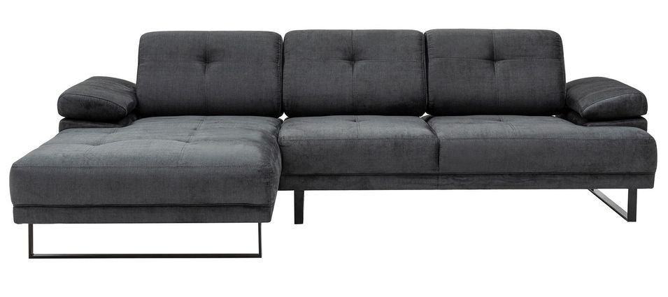 Canapé d'angle gauche moderne tissu doux anthracite pieds métal noir Kustone 274 cm - Photo n°1