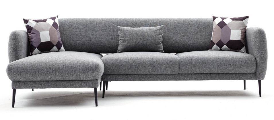 Canapé d'angle gauche moderne tissu gris clair VALIKO 265 cm - Photo n°1