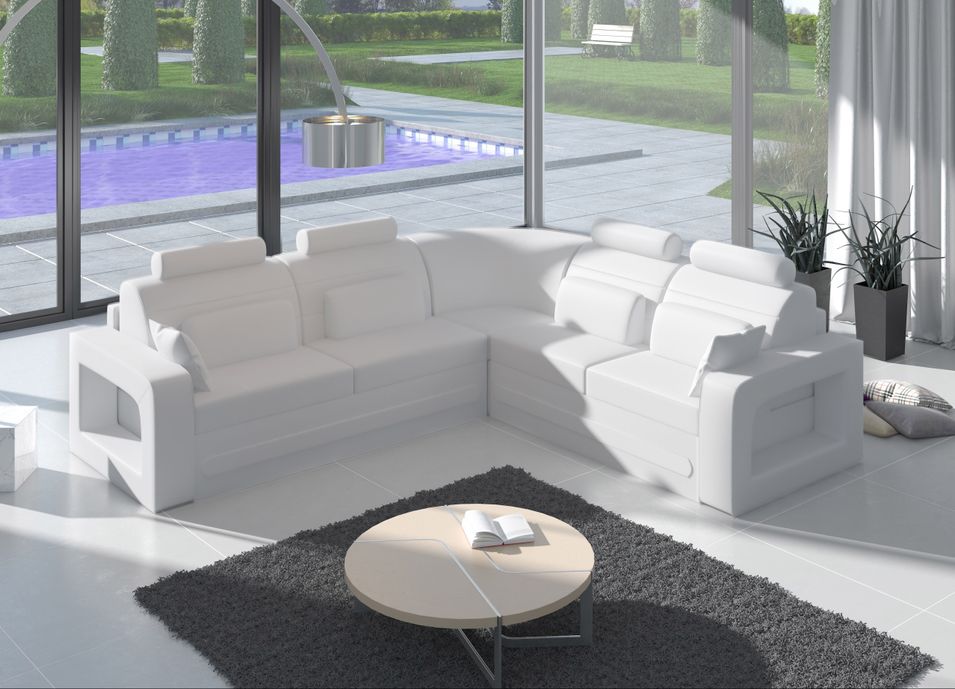 Canapé d'angle gauche original et moderne simili cuir blanc Kaming 270 cm - Photo n°1