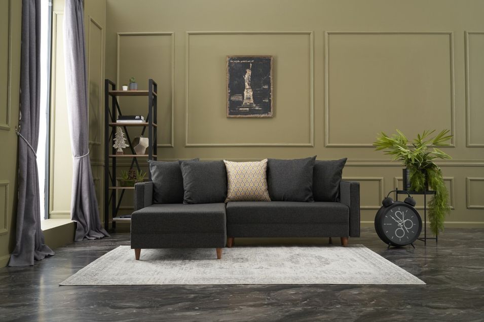 Canapé d'angle gauche tissu anthracite Klina 215 cm - Photo n°2