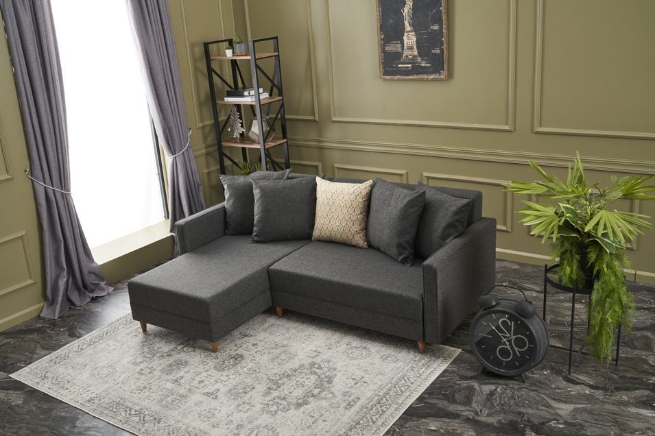 Canapé d'angle gauche tissu anthracite Klina 215 cm - Photo n°3