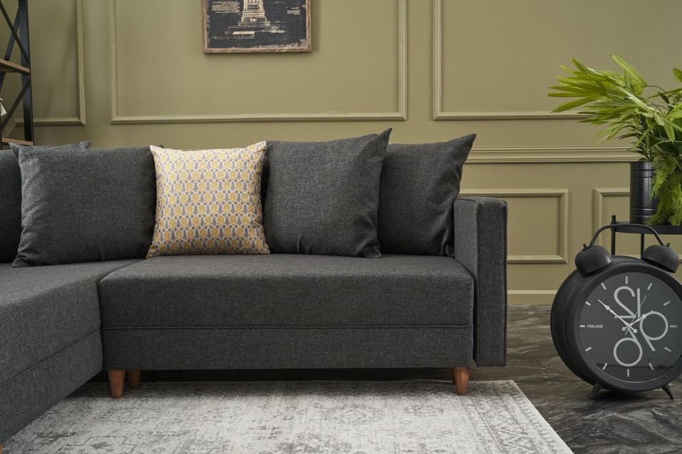 Canapé d'angle gauche tissu anthracite Klina 215 cm - Photo n°4