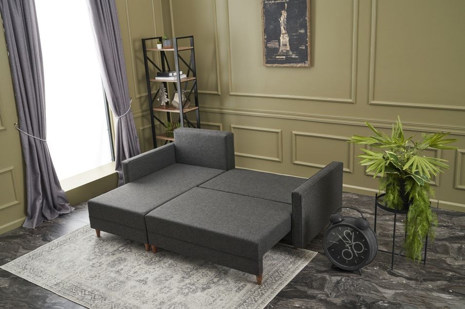 Canapé d'angle gauche tissu anthracite Klina 215 cm - Photo n°5