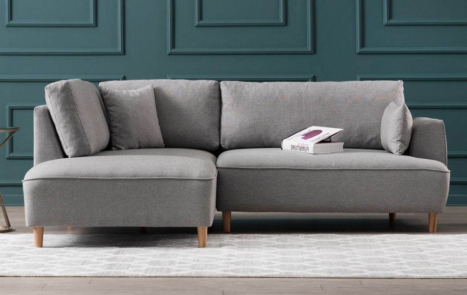 Canapé d'angle gauche tissu gris clair Akena 236 cm - Photo n°1