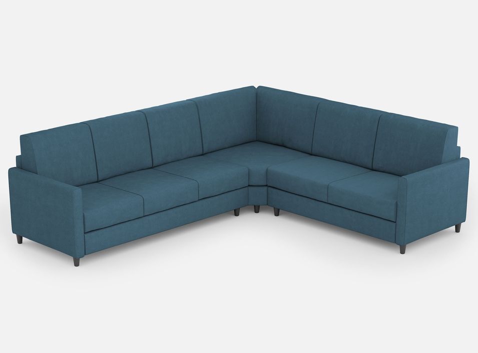 Canapé d'angle moderne italien tissu bleu Korane - 5 tailles - Photo n°1
