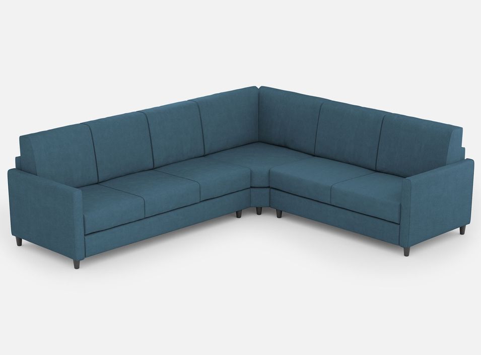 Canapé d'angle moderne italien tissu bleu Korane - 5 tailles - Photo n°1
