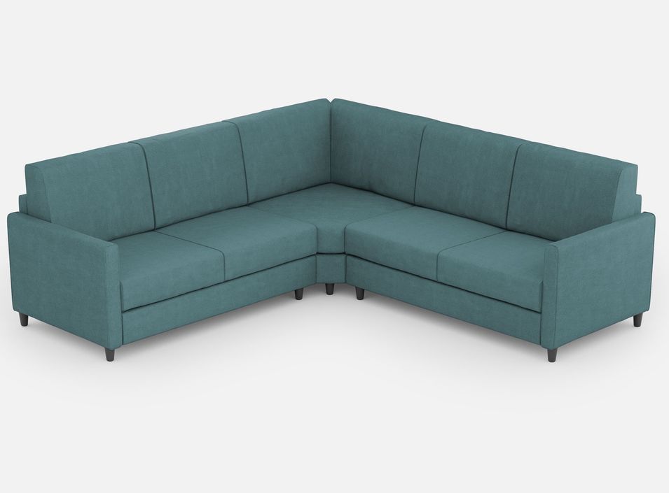 Canapé d'angle moderne italien tissu bleu pétrole Korane - 5 tailles - Photo n°1