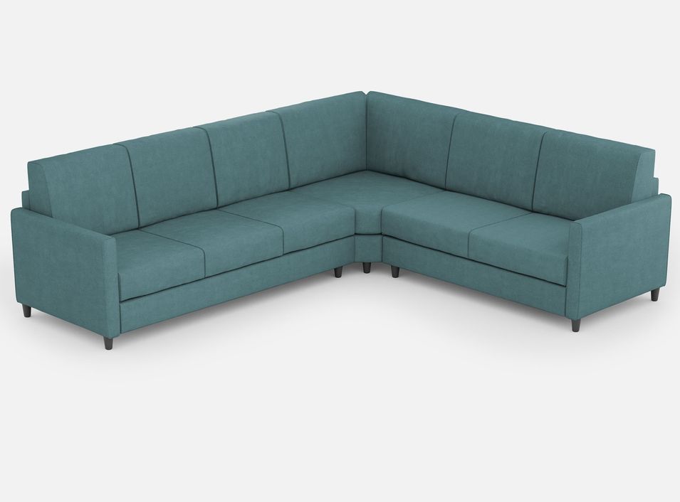 Canapé d'angle moderne italien tissu bleu pétrole Korane - 5 tailles - Photo n°1