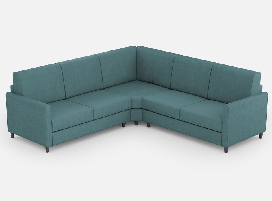 Canapé d'angle moderne italien tissu bleu pétrole Korane - 5 tailles - Photo n°1