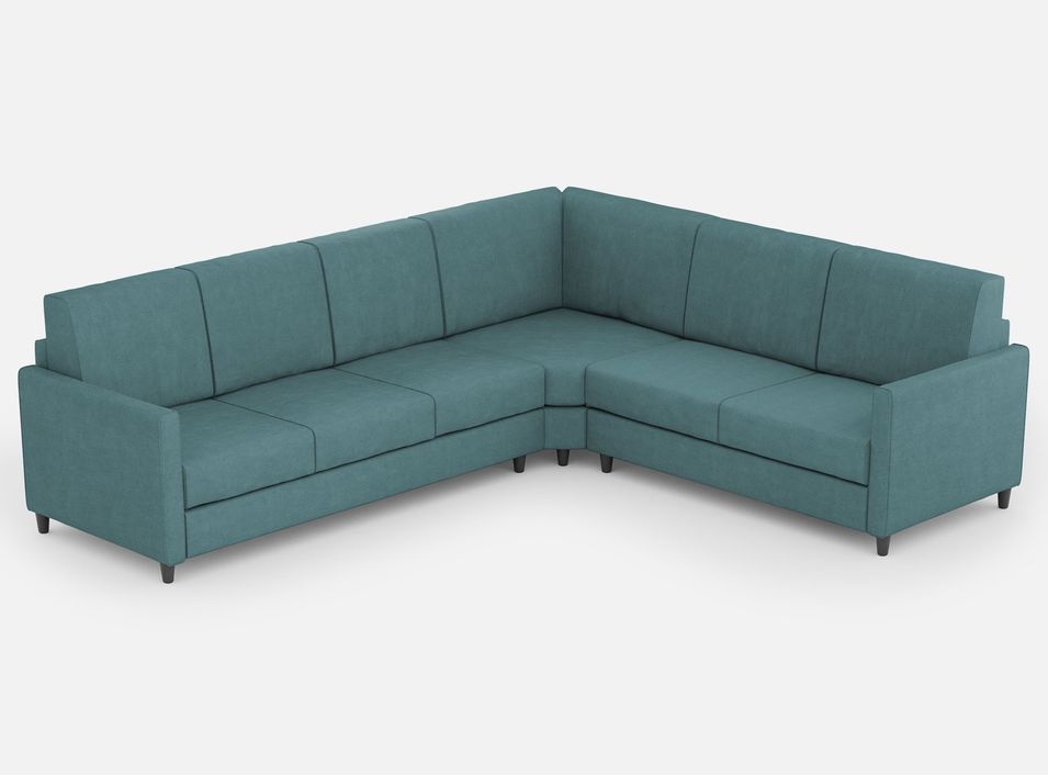 Canapé d'angle moderne italien tissu bleu pétrole Korane - 5 tailles - Photo n°1