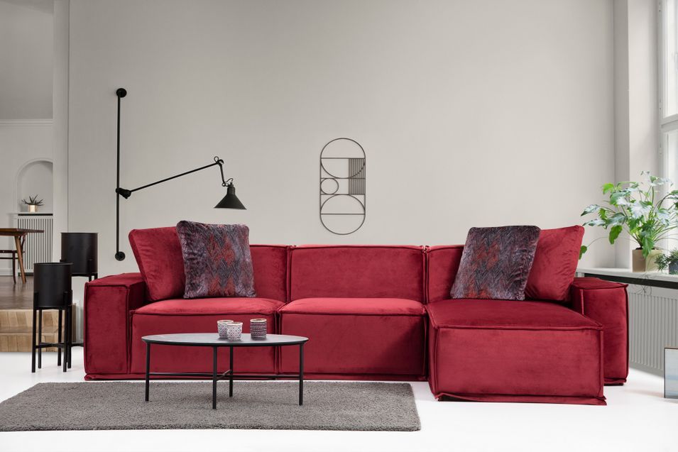 Canapé d'angle modulable velours bordeaux Kego L 300 x P 170 cm - Photo n°3