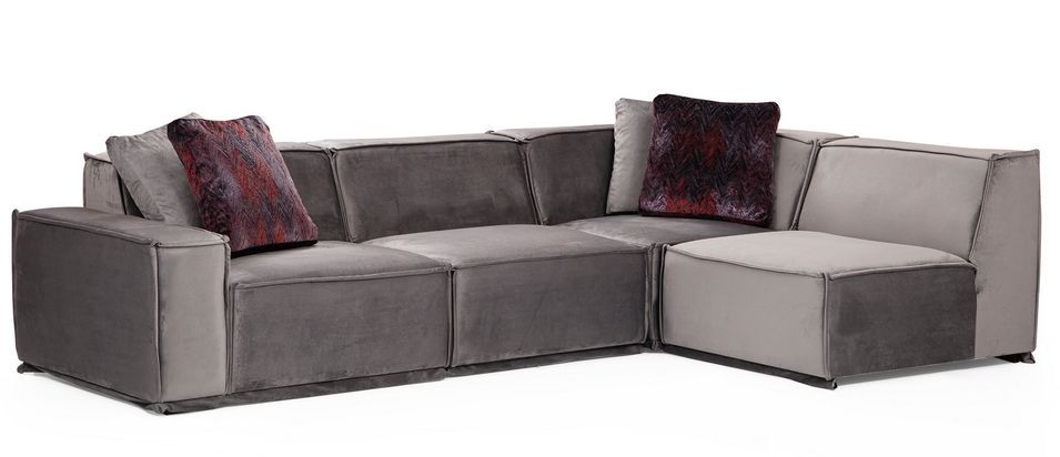 Canapé d'angle modulable velours gris Kego L 300 x P 190 cm - Photo n°1