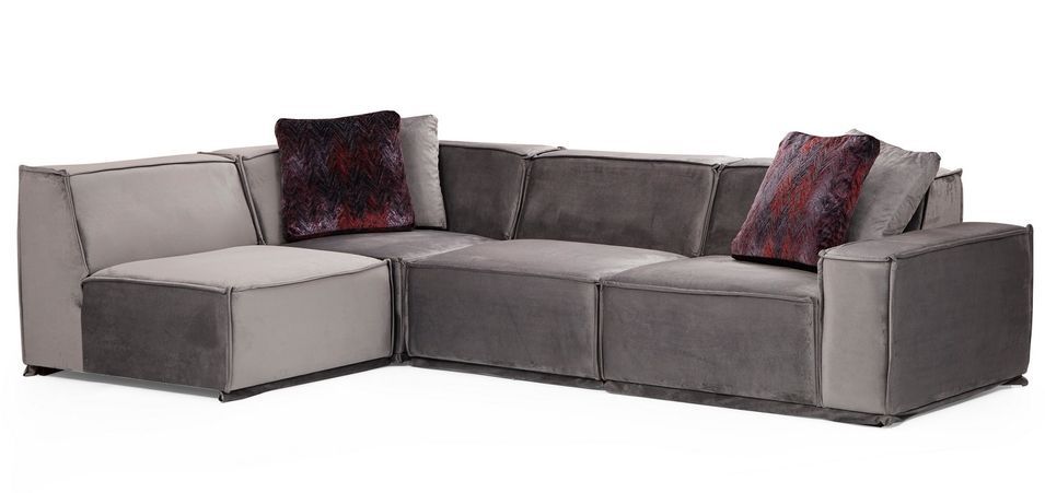Canapé d'angle modulable velours gris Kego L 300 x P 190 cm - Photo n°1