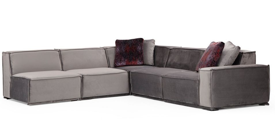 Canapé d'angle modulable velours gris Kego L 300 x P 276 cm - Photo n°1
