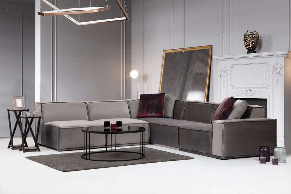 Canapé d'angle modulable velours gris Kego L 300 x P 276 cm - Photo n°2