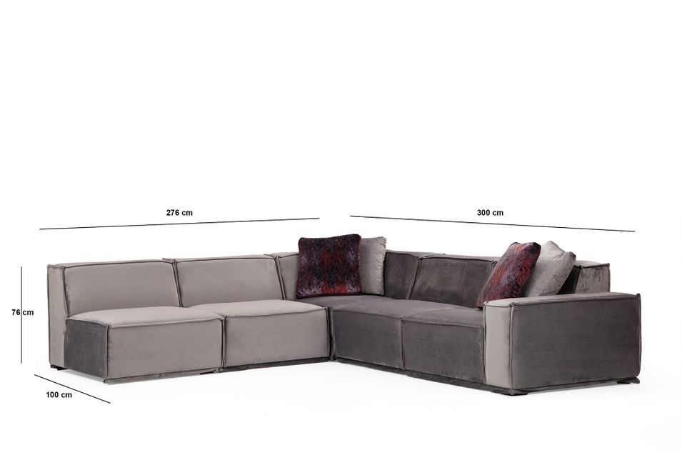 Canapé d'angle modulable velours gris Kego L 300 x P 276 cm - Photo n°9