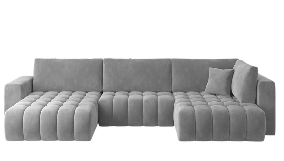 Canapé d'angle panoramique BOSTON en velours capitonné - Photo n°1