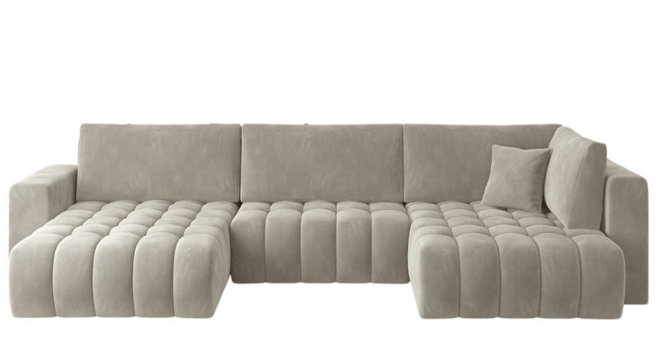 Canapé d'angle panoramique BOSTON en velours capitonné - Photo n°1