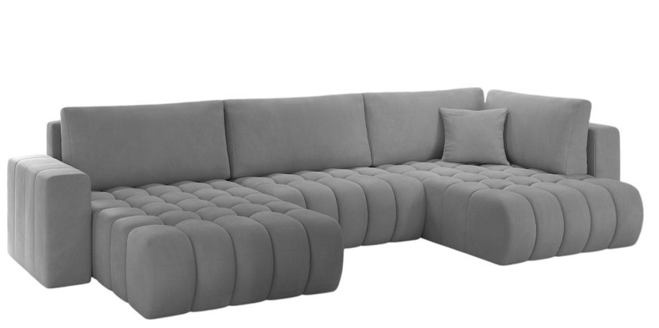 Canapé d'angle panoramique BOSTON en velours capitonné - Photo n°1