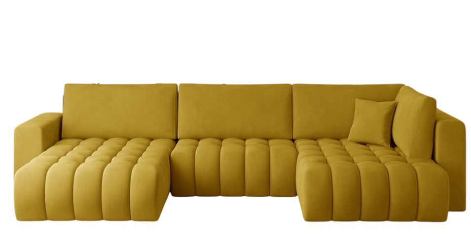 Canapé d'angle panoramique BOSTON en velours capitonné - Photo n°1