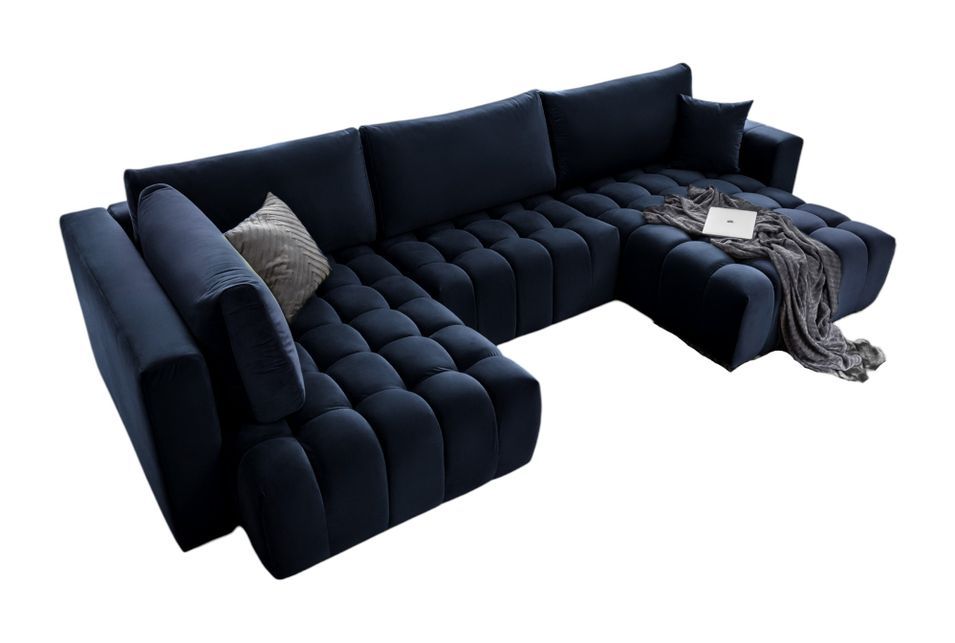 Canapé d'angle panoramique BOSTON en velours capitonné - Photo n°1