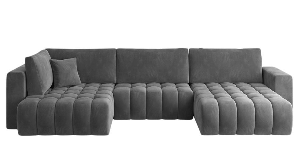 Canapé d'angle panoramique BOSTON en velours capitonné - Photo n°1
