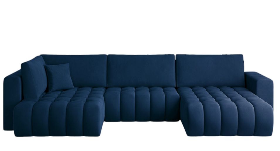 Canapé d'angle panoramique BOSTON en velours capitonné - Photo n°1