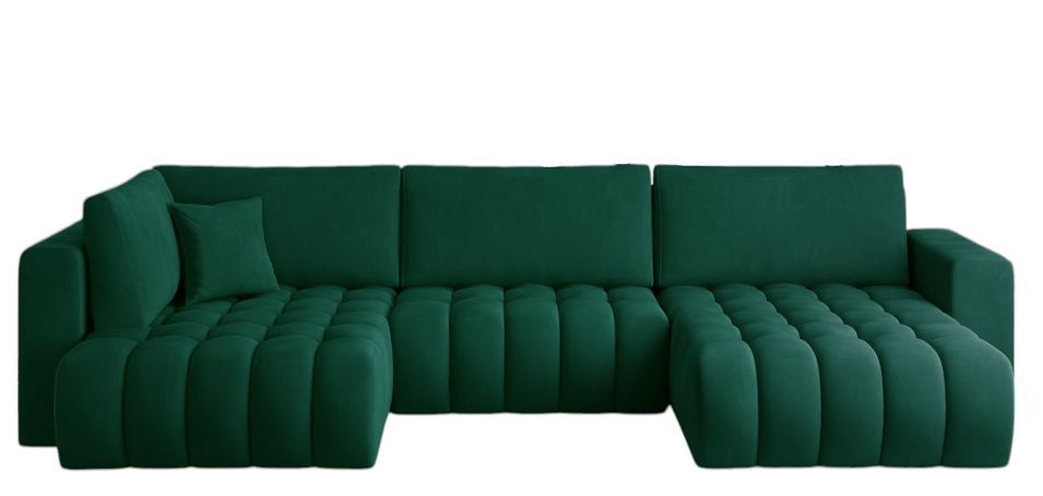 Canapé d'angle panoramique BOSTON en velours capitonné - Photo n°1