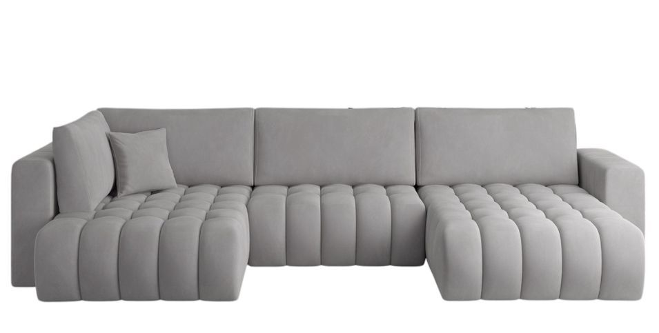 Canapé d'angle panoramique BOSTON en velours capitonné - Photo n°1
