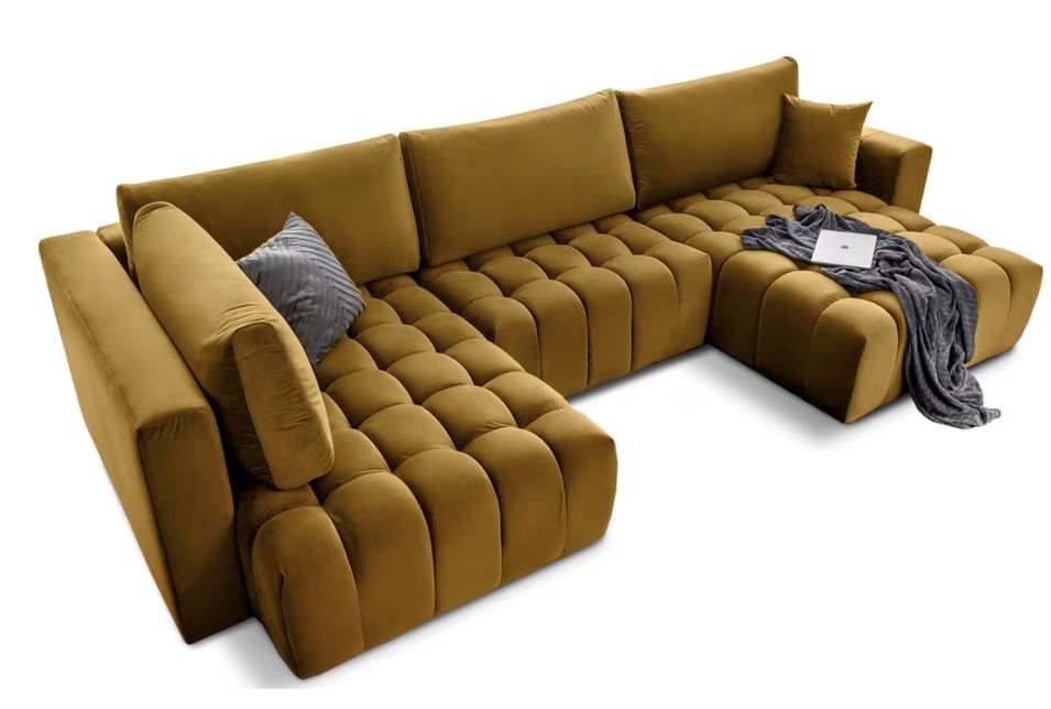 Canapé d'angle panoramique BOSTON en velours capitonné - Photo n°1