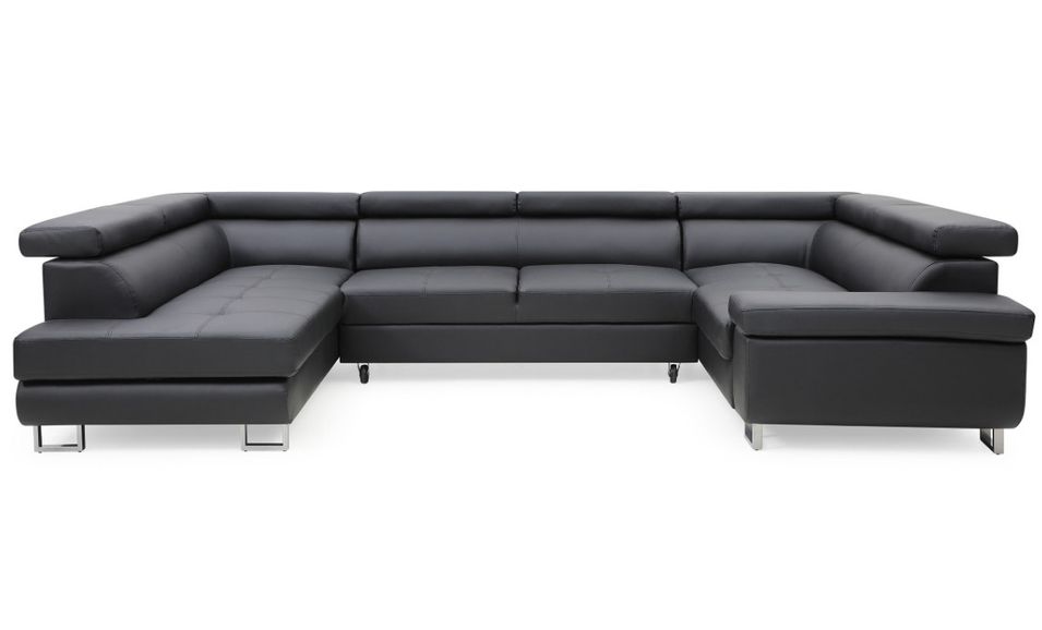 Canapé d'angle panoramique convertible coffre droite simili cuir noir Boo - Photo n°1