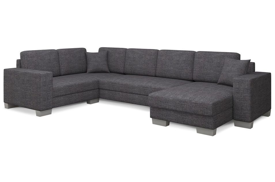 Canapé d'angle panoramique convertible tissu gris foncé Markus 312 cm 2 - Photo n°1