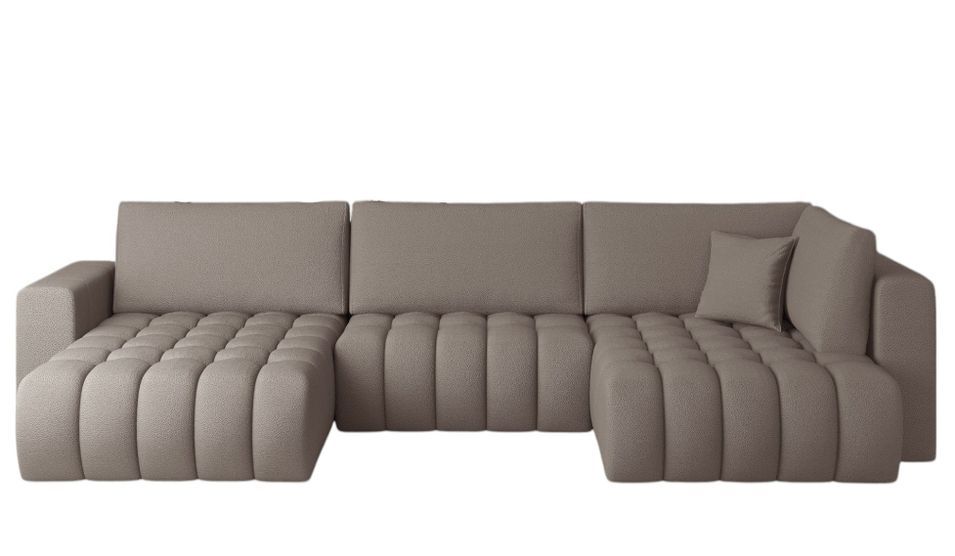 Canapé d'angle panoramique BOSTON en tissu capitonné - Photo n°1