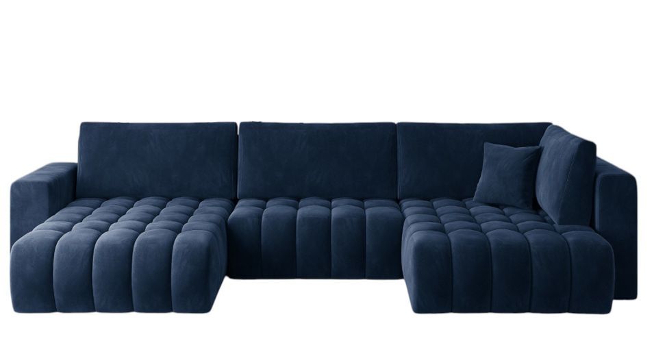 Canapé d'angle panoramique BOSTON en tissu capitonné - Photo n°1