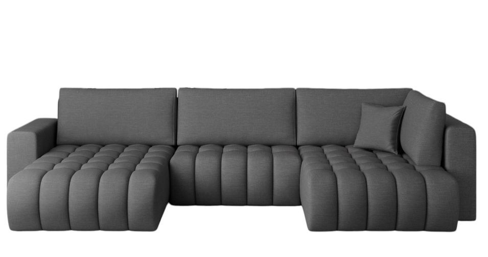 Canapé d'angle panoramique BOSTON en tissu capitonné - Photo n°1